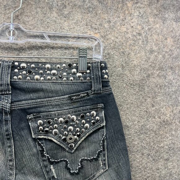 Miss Me Jeans Womens 26 Anchorage Studded Flare Distressed Denim Blue Bootcut - Picture 7 of 12